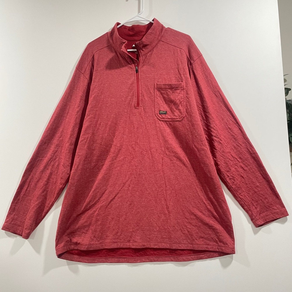 Ariat Rebar Foundation 1/4 Zip LS Shirt Mens 2XL Red Heather 10046184 Workwear